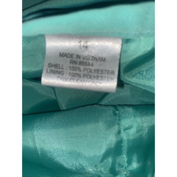 John Meyer Women’s 2 Piece Set Suit Jacket Skirt Sz 14 Green Pearl Rhinestone - Picture 13 of 13